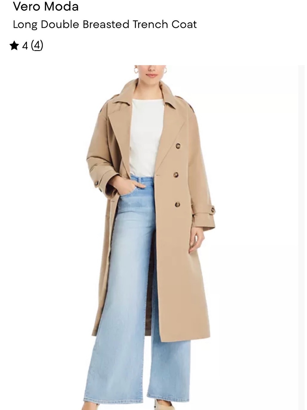 Vero Moda Long Double-Breasted Trench Coat - Beige